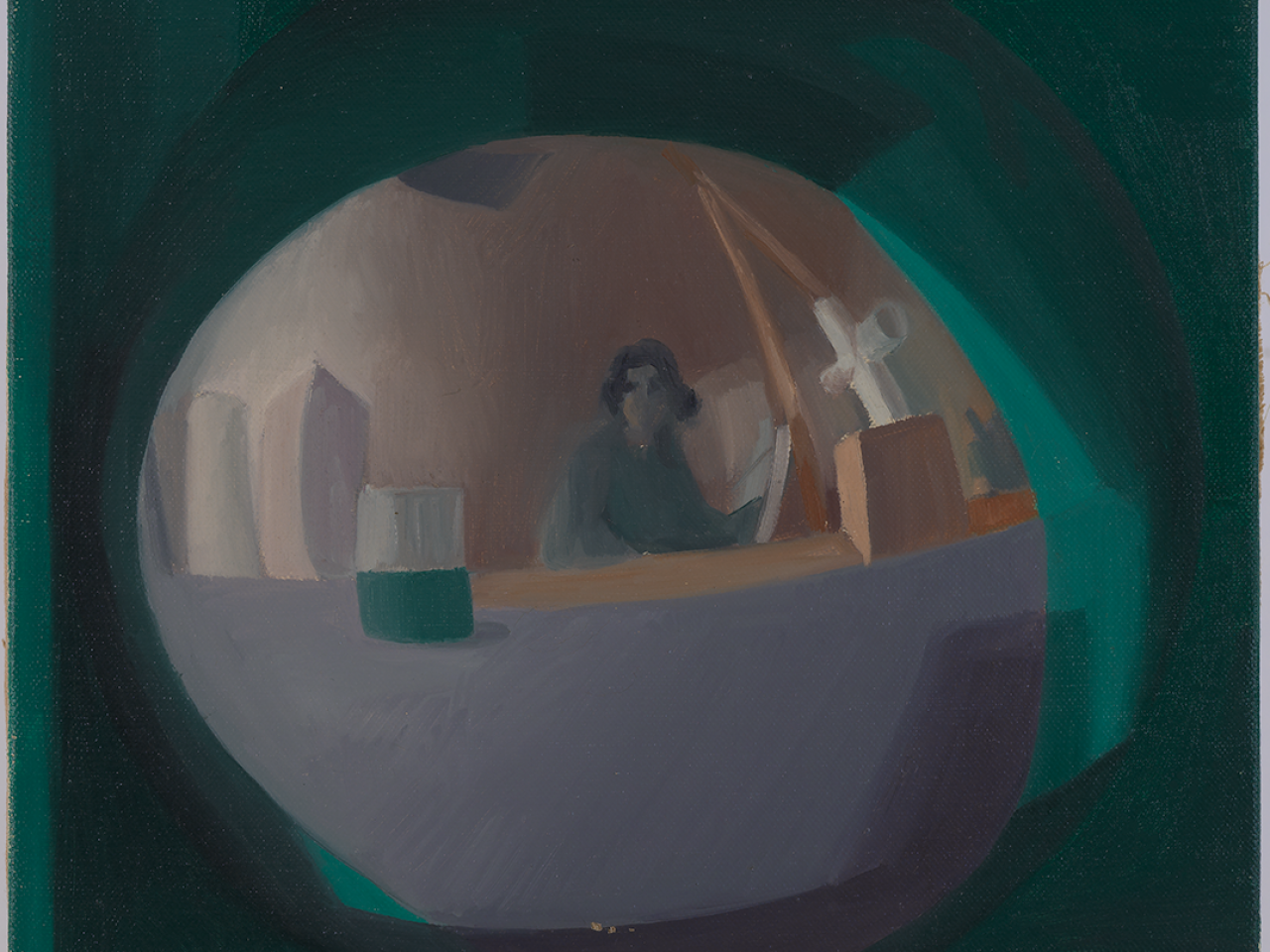 Self-portrait of Samia Halaby in a sphere