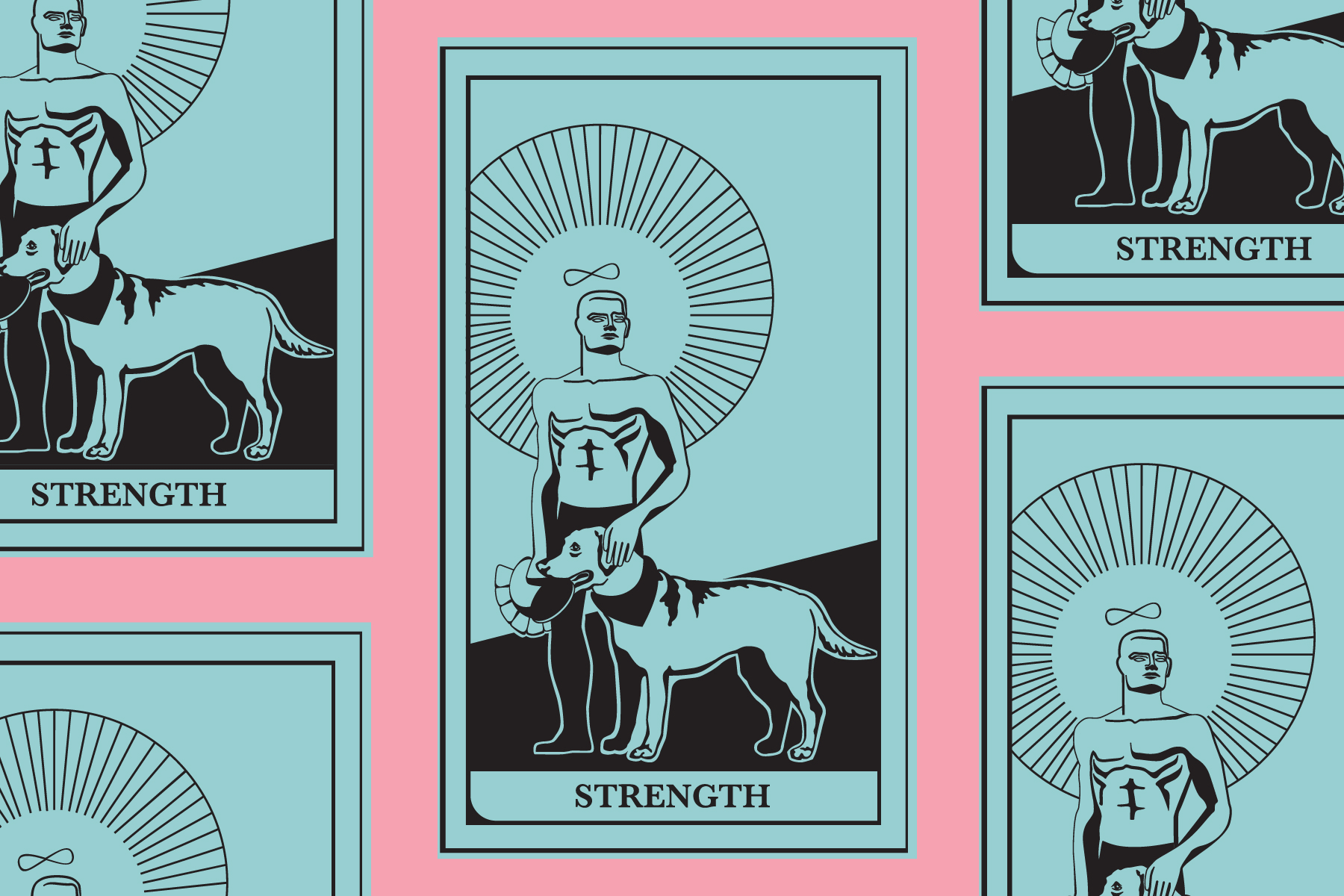 A birthday tarot card-themed gif of the MSU Broad Art Museum, Sparty Statue, and Zeke the Wonderdog.
