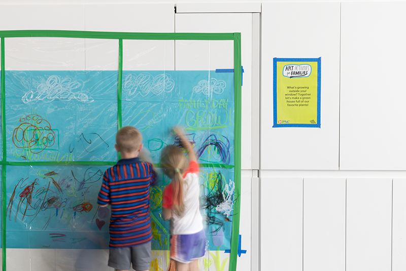 Children drawing on wall