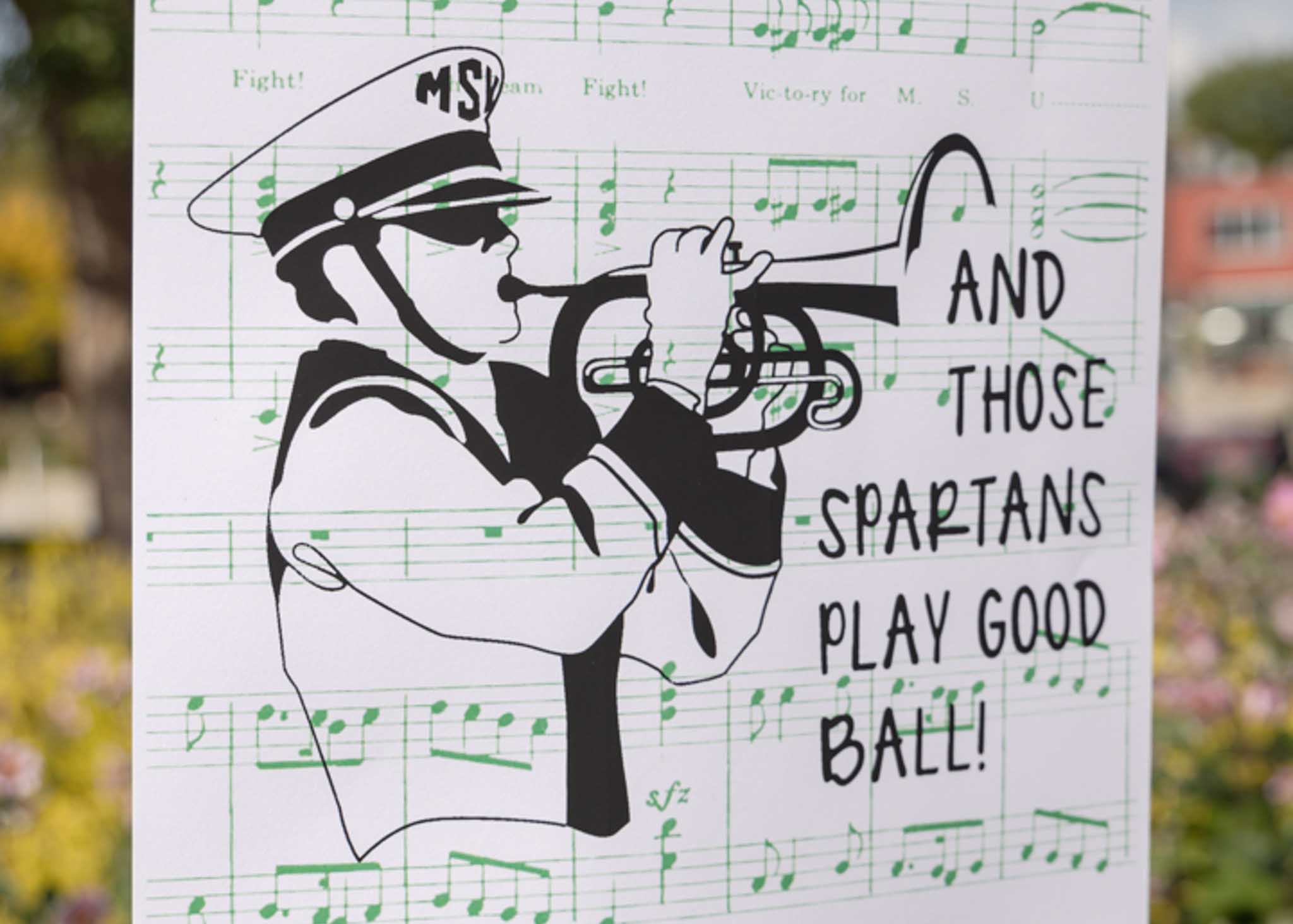 Screenprinted poster of MSU marching band member