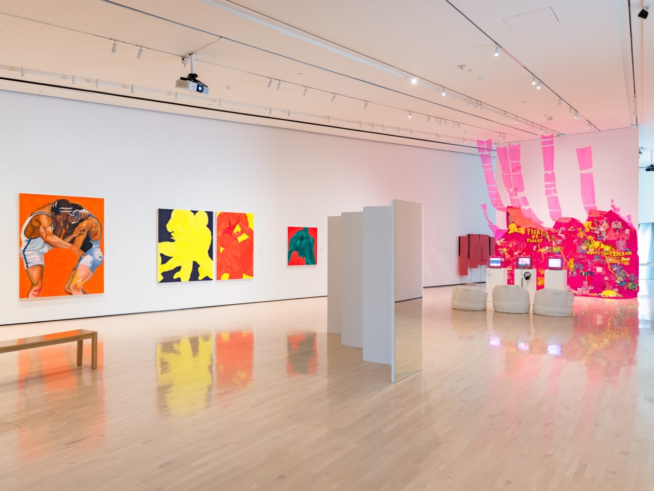 art gallery with bright paintings