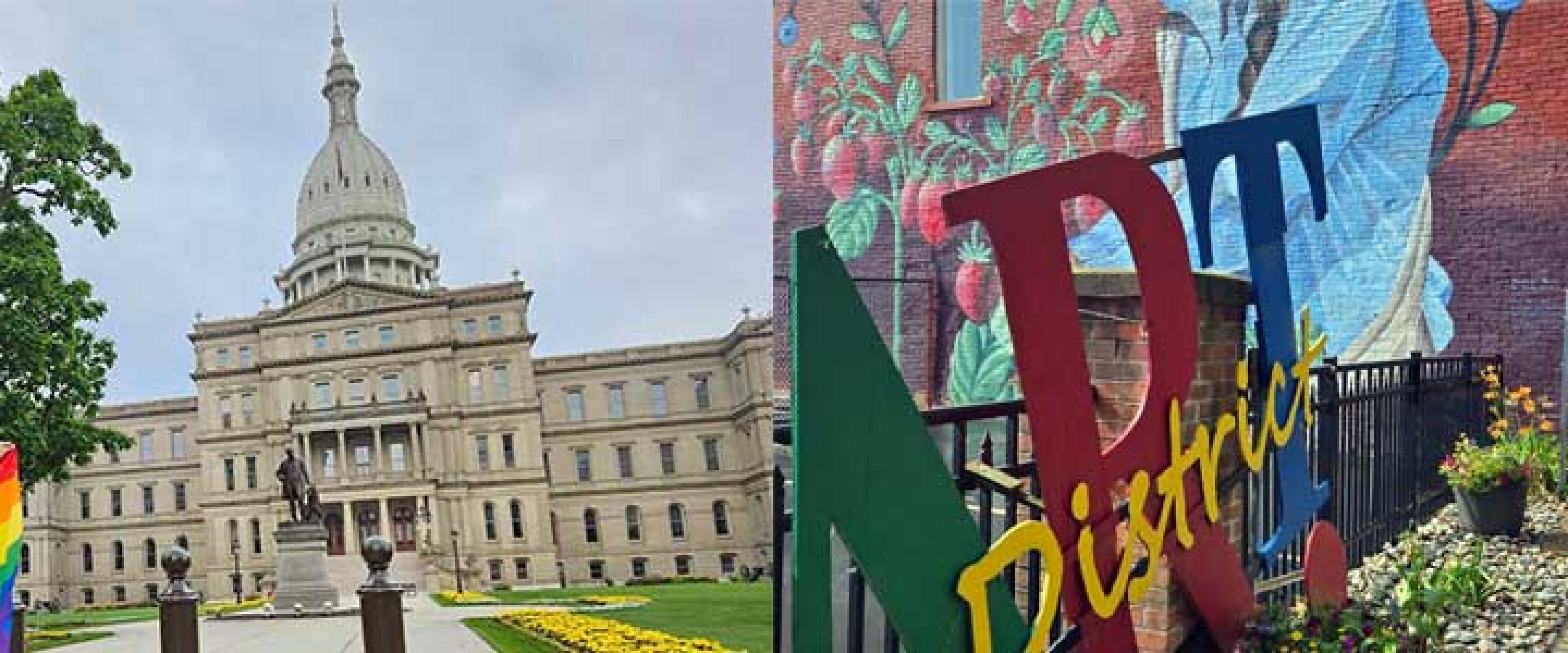 Capital building next to art sign