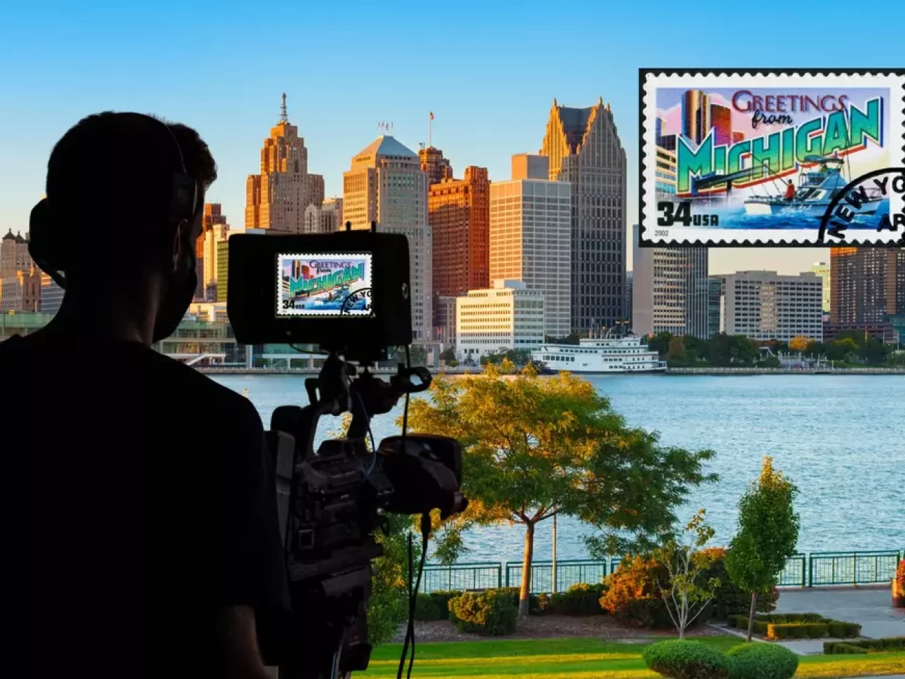 man filming a skyline