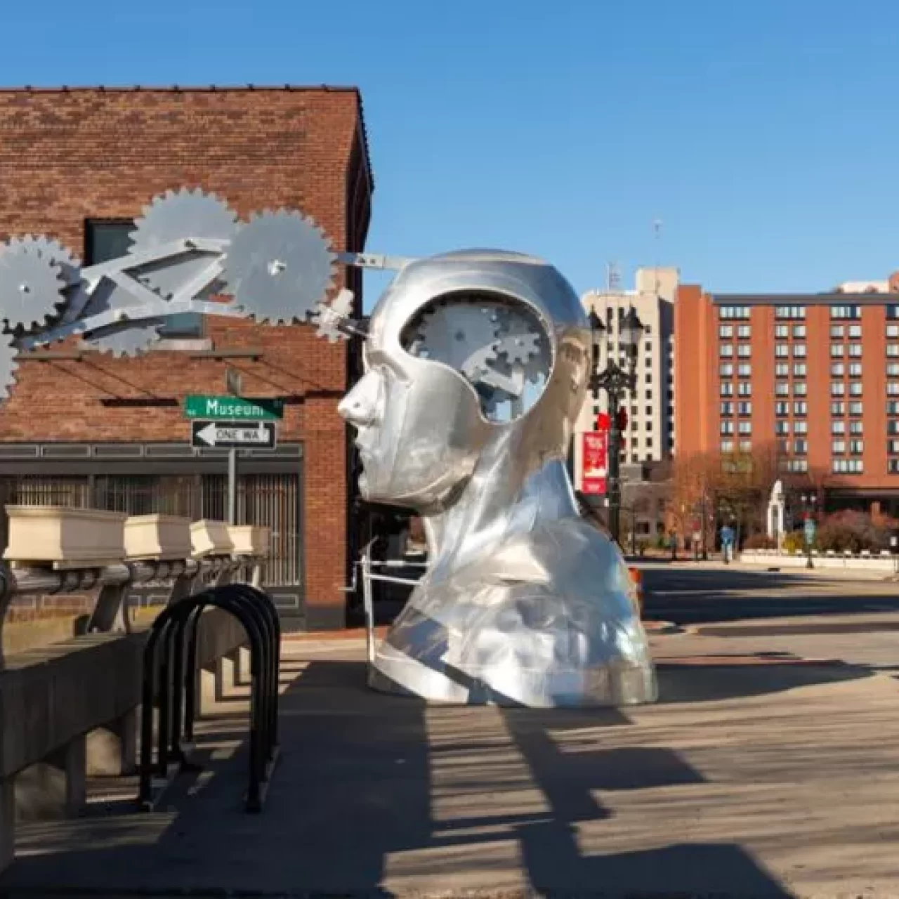 sculpture of head outside